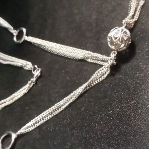 Two Tone, Crystal ,Tassel Necklace Silver & Black Layered 26 Inches Long